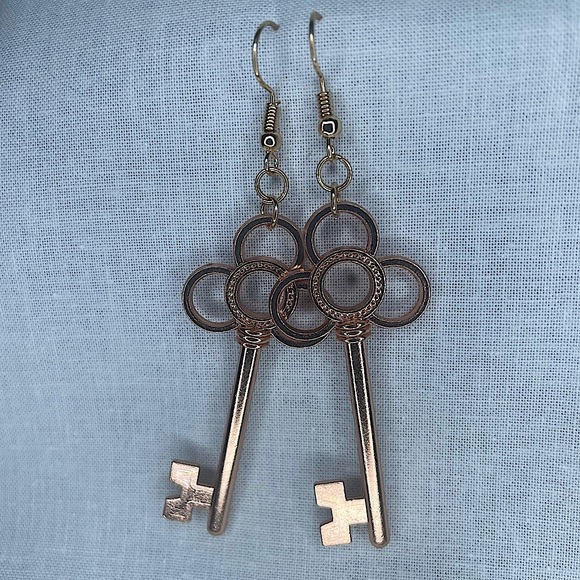 A rose gold ;She is the Key; earrings - Picture 4 of 6